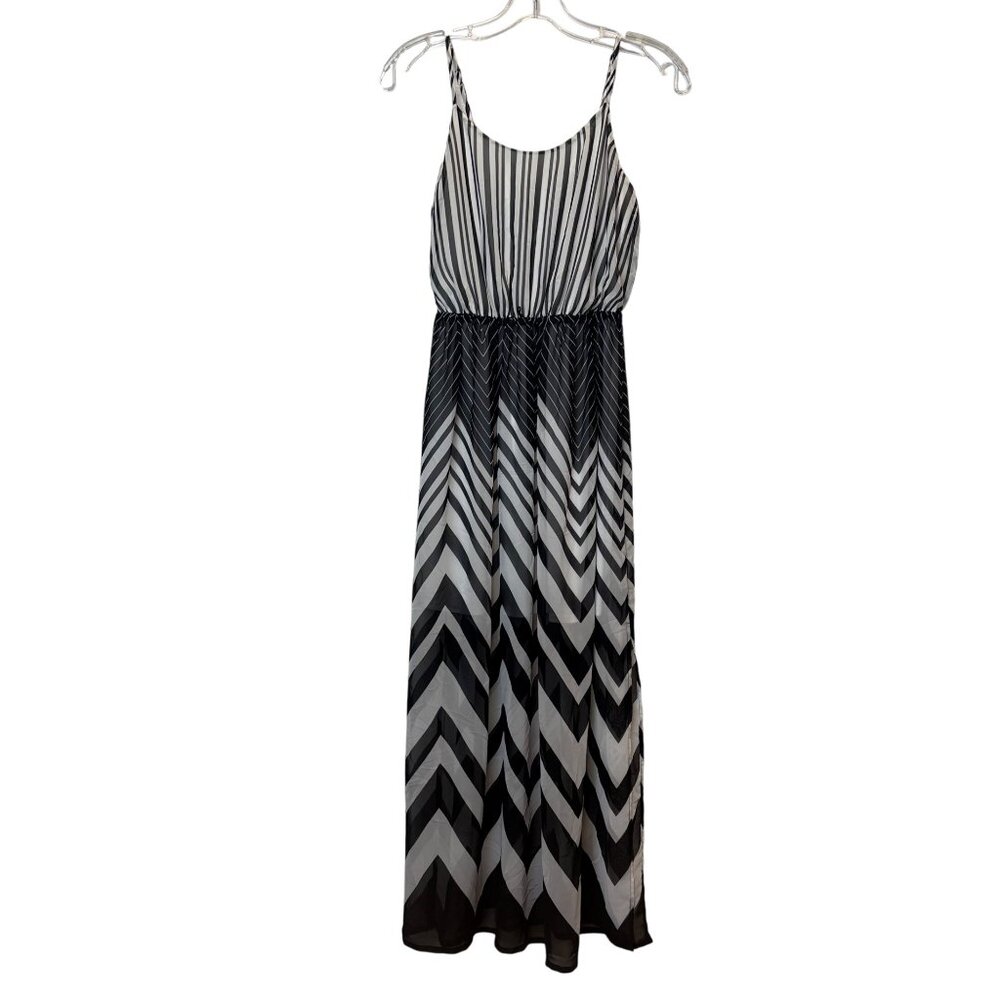 Candies Black & White Chevron Striped Maxi Dress S Retro Y2K Adj‎ Straps Lined